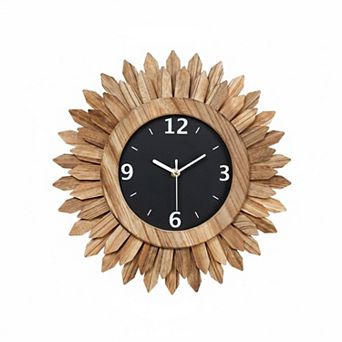 12 Inch Silent Wood Boho Sunburst Decorative Wall Clock Battery Operated for Home Decor