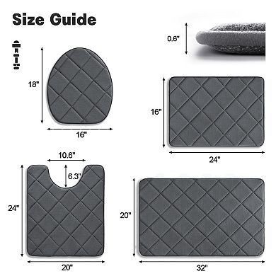 Non-slip Memory Foam Bathroom Rug Set 4 Piece