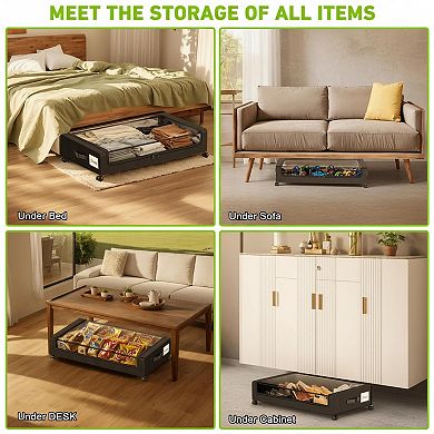 Under Bed Storage Bins with Wheels XXL 60L Rolling Organizers for Clothes Blankets Shoes