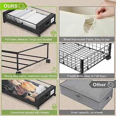 Under Bed Storage Bins with Wheels XXL 60L Rolling Organizers for Clothes Blankets Shoes