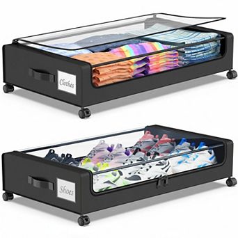Under Bed Storage Bins with Wheels XXL 60L Rolling Organizers for Clothes Blankets Shoes
