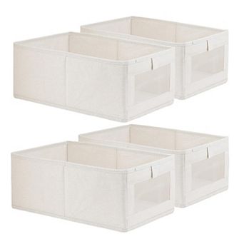 4 Pack Linen Storage Bins with Window for Closet Wardrobe Clothing Toys Books