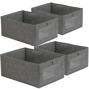 4 Pack Linen Storage Bins with Window for Closet Wardrobe Clothing Toys Books