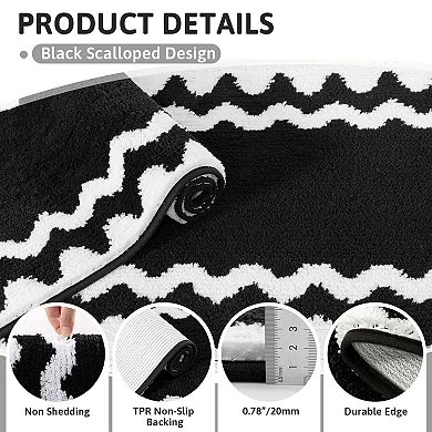 Scalloped Bath Rug Absorbent Non-slip Washable