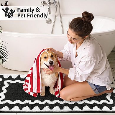 Scalloped Bath Rug Absorbent Non-slip Washable