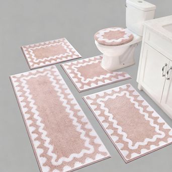 Scalloped Bath Rug Absorbent Non-slip Washable