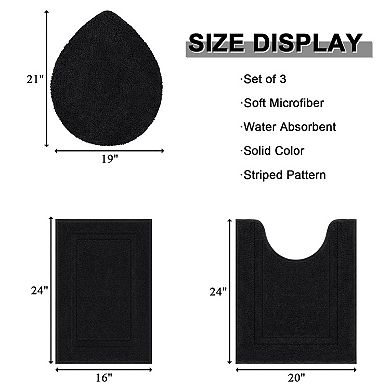 Microfiber Bath Rugs Sets 3 Piece Shaggy Absorbent Non-Slip