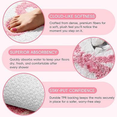 Pink Bow Bathroom Rug Set 2 Piece Non-Slip Absorbent Plush Bath Mat