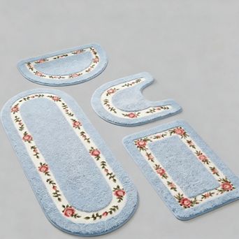 Rose Flower Bathroom Rugs Set Floral Non Slip Absorbent Washable