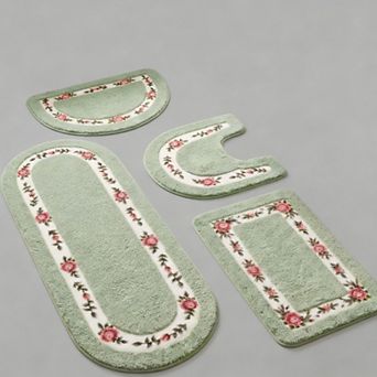 Rose Flower Bathroom Rugs Set Floral Non Slip Absorbent Washable