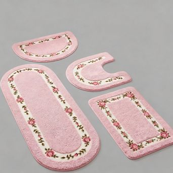 Rose Flower Bathroom Rugs Set Floral Non Slip Absorbent Washable