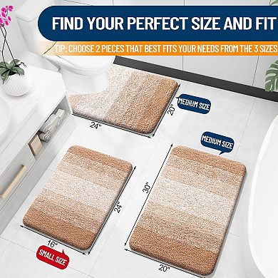 Microfiber Bath Mat Set 2 Piece Non-Slip Absorbent Quick Dry
