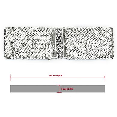 2 Pcs Ladies Sequins Decor Metal Interlocking Buckles Elastic Waist Belt