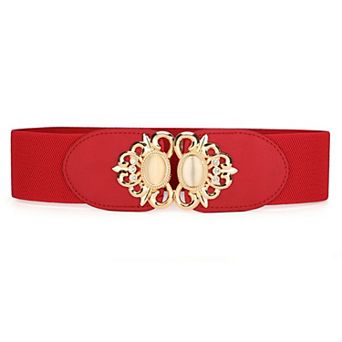 Lady Elastic Belts, Faux Leather Opal Beaded Rhinestone Inlaid Stretchy Cinch Waistband for Dress
