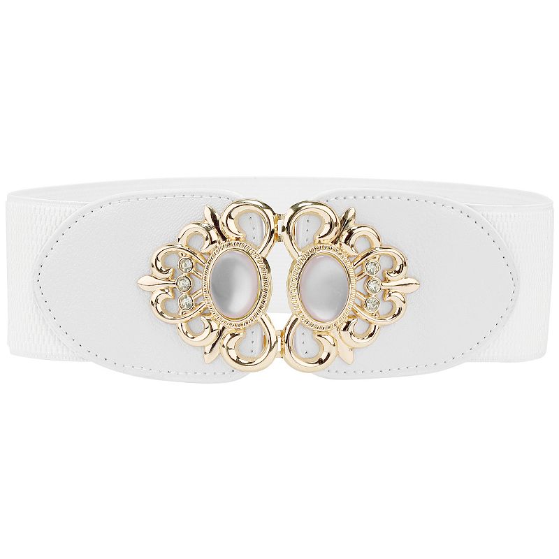 Lady Elastic Belts, Faux Leather Opal Beaded Rhinestone Inlaid Stretchy Cinch Waistband for Dress