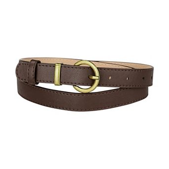 Women PU Leather Belts Bronze Metal Pin Buckle Thin Waist Belts for Jeans Dress