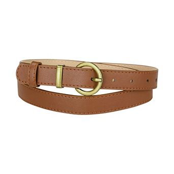 Women PU Leather Belts Bronze Metal Pin Buckle Thin Waist Belts for Jeans Dress