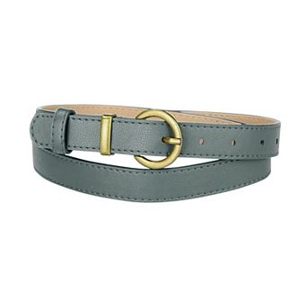 Women PU Leather Belts Bronze Metal Pin Buckle Thin Waist Belts for Jeans Dress