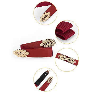 Women Leaf Shaped Interlocking Buckle Stretch Cinch Belt