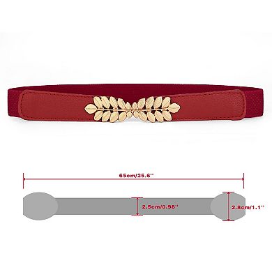 Women Leaf Shaped Interlocking Buckle Stretch Cinch Belt