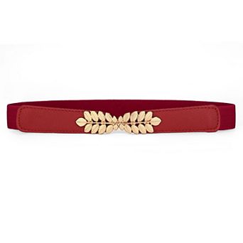 Women Leaf Shaped Interlocking Buckle Stretch Cinch Belt