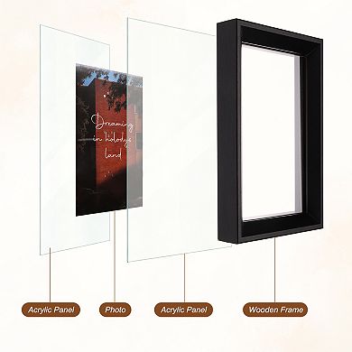 Floating Picture Frames, Wooden Double Acrylic Pressed Flower Photo Frames Wall Tabletop Display 1Pc