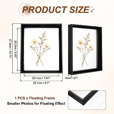 Floating Picture Frames, Wooden Double Acrylic Pressed Flower Photo Frames Wall Tabletop Display 1Pc