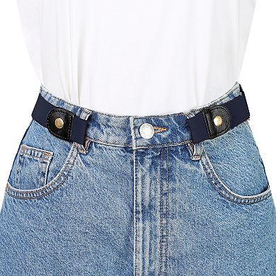 Invisible Elastic Belt for Women Snap Button Belts for Jeans Pants No Buckle