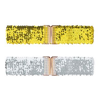 Womens Wide Waist Belts Interlock Buckles Sequins Decor Shinny Stretchy Belts 2 pc
