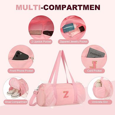 Dance Bag, Personalized Initial Letter Lace Yoga Bag with Adjustable Strap, Cute Travel Duffel Tote