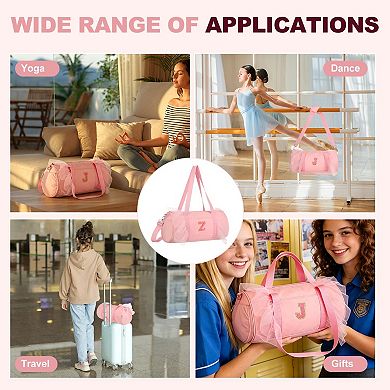Dance Bag, Personalized Initial Letter Lace Yoga Bag with Adjustable Strap, Cute Travel Duffel Tote