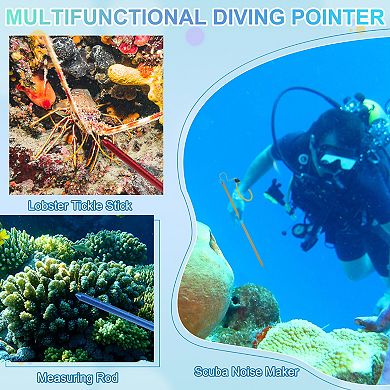2Pcs Diving Pointer Stick, Alloy Diving Stick Rod w Measurement, Adjustable Lanyard Dive Noise Maker