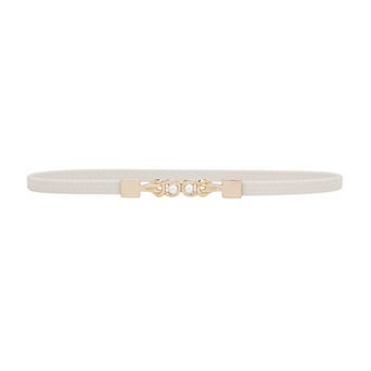 Women's Belt Thin Elastic Pearl Buckle Belts Decoration for Dresses Shirt