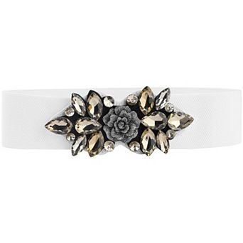 Women's Elastic Stretchy Belts Vintage Elegant Rose Flower Rhinestone Waistband for Dress Coat