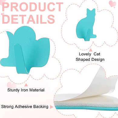 8Pcs Cat Shaped Decorative Wall Hooks, Metal Self Adhesive Towel Hook Heavy Duty Sticky Wall Hangers