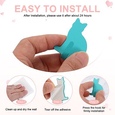 8Pcs Cat Shaped Decorative Wall Hooks, Metal Self Adhesive Towel Hook Heavy Duty Sticky Wall Hangers