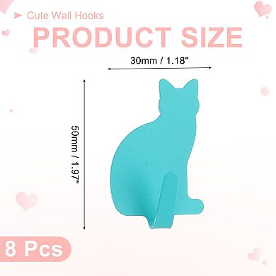 8Pcs Cat Shaped Decorative Wall Hooks, Metal Self Adhesive Towel Hook Heavy Duty Sticky Wall Hangers