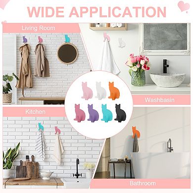 8Pcs Cat Shaped Decorative Wall Hooks, Metal Self Adhesive Towel Hook Heavy Duty Sticky Wall Hangers