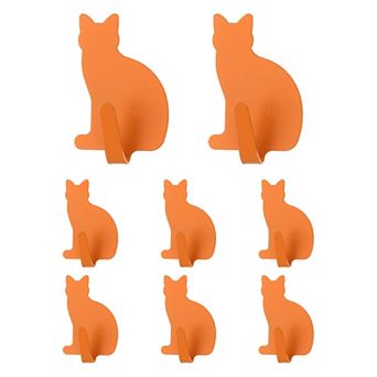 8 pc Cat Shaped Decorative Wall Hooks, Metal Self Adhesive Towel Hook Heavy Duty Sticky Wall Hangers