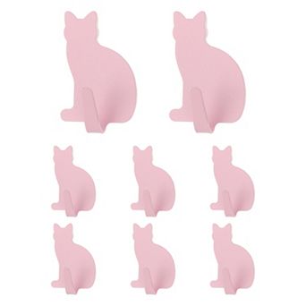 8 pc Cat Shaped Decorative Wall Hooks, Metal Self Adhesive Towel Hook Heavy Duty Sticky Wall Hangers