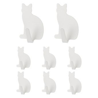8 pc Cat Shaped Decorative Wall Hooks, Metal Self Adhesive Towel Hook Heavy Duty Sticky Wall Hangers