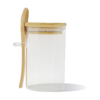 8.47oz with Lid & Spoon Decorative Jars 3.94" Height 1Set Wood Color Clear