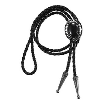 Bolo Tie for Men, Western Cowboy Leather Necktie Gem Bolo Tie Necklace Cowhide Rope Necktie