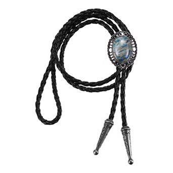 Bolo Tie for Men, Western Cowboy Leather Necktie Gem Bolo Tie Necklace Cowhide Rope Necktie