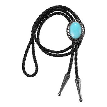 Bolo Tie for Men, Western Cowboy Leather Necktie Gem Bolo Tie Necklace Cowhide Rope Necktie
