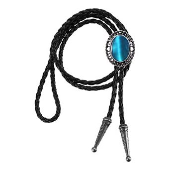 Bolo Tie for Men, Western Cowboy Leather Necktie Gem Bolo Tie Necklace Cowhide Rope Necktie