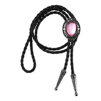 Bolo Tie for Men, Western Cowboy Leather Necktie Gem Bolo Tie Necklace Cowhide Rope Necktie