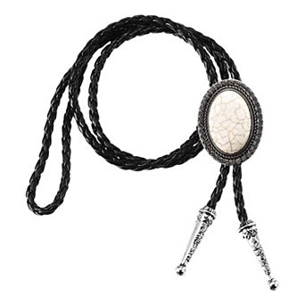 Bolo Tie, Western Cowboy Leather Necktie Agate Bolo Tie Necklace Cowhide Rope Necktie for Costume