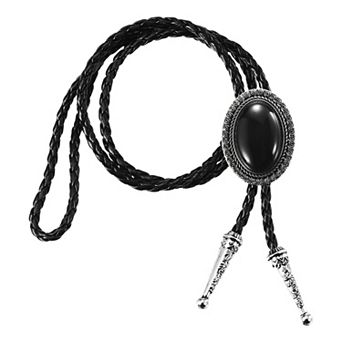 Bolo Tie, Western Cowboy Leather Necktie Agate Bolo Tie Necklace Cowhide Rope Necktie for Costume
