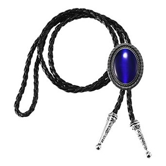 Bolo Tie, Western Cowboy Leather Necktie Agate Bolo Tie Necklace Cowhide Rope Necktie for Costume